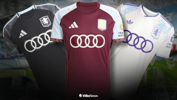 Aston Villa shirts with Audi logo on them