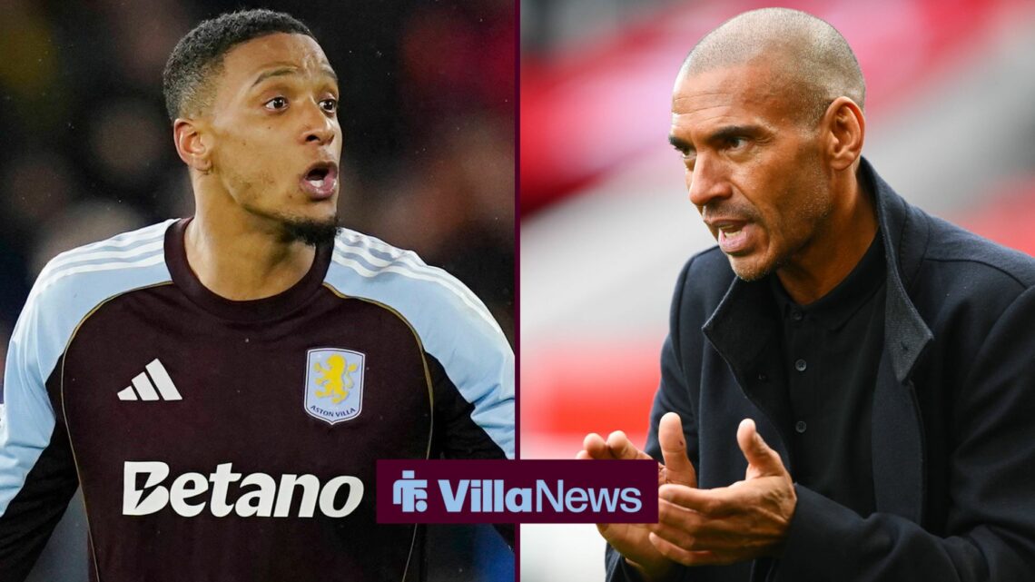 Wolverhampton, England, 27th February 2026. Ezri Konsa of Aston Villa starts an inquest with his fellow players during the Wolverhampton Wanderers ...