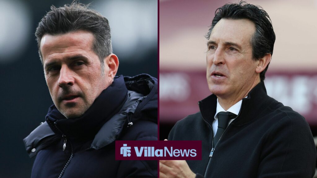 16th March 2025 Craven Cottage, Fulham, London, England Premier League Football, Fulham versus Tottenham Hotspur Marco Silva Manager of Fulham and Aston Villa manager Unai Emery during the Premier League match between West Ham and Aston Villa at London Stadium in London