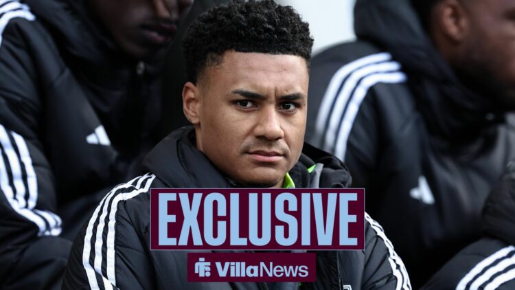 Ollie Watkins of Aston Villa on the bench during the Emirates FA Cup Quarter-finals match Preston North End vs Aston Villa at Deepdale