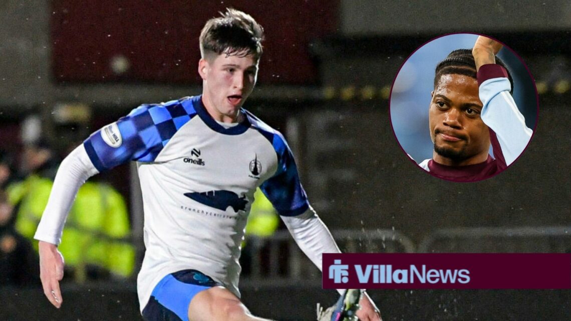 Ben Broggio for Falkirk while looking at Aston Villa's Leon Bailey.
