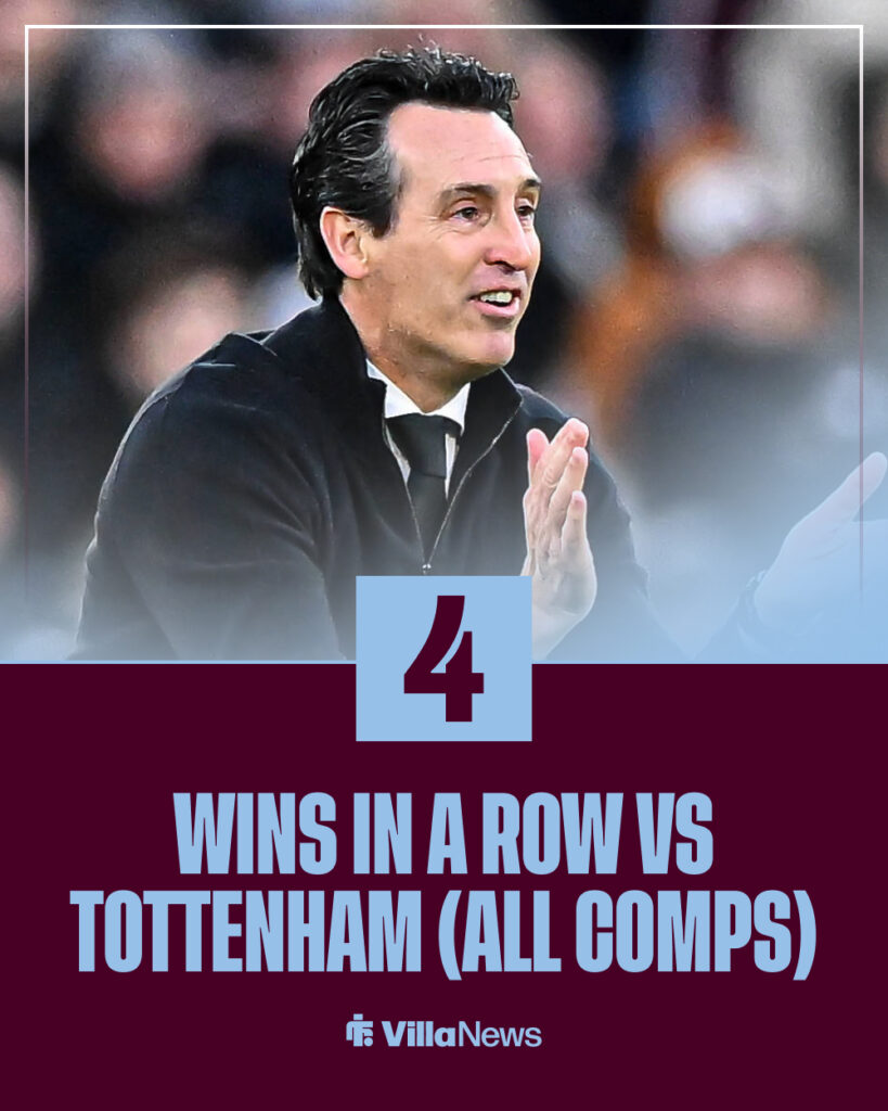 Aston Villa's current winning run against Tottenham in all competitions