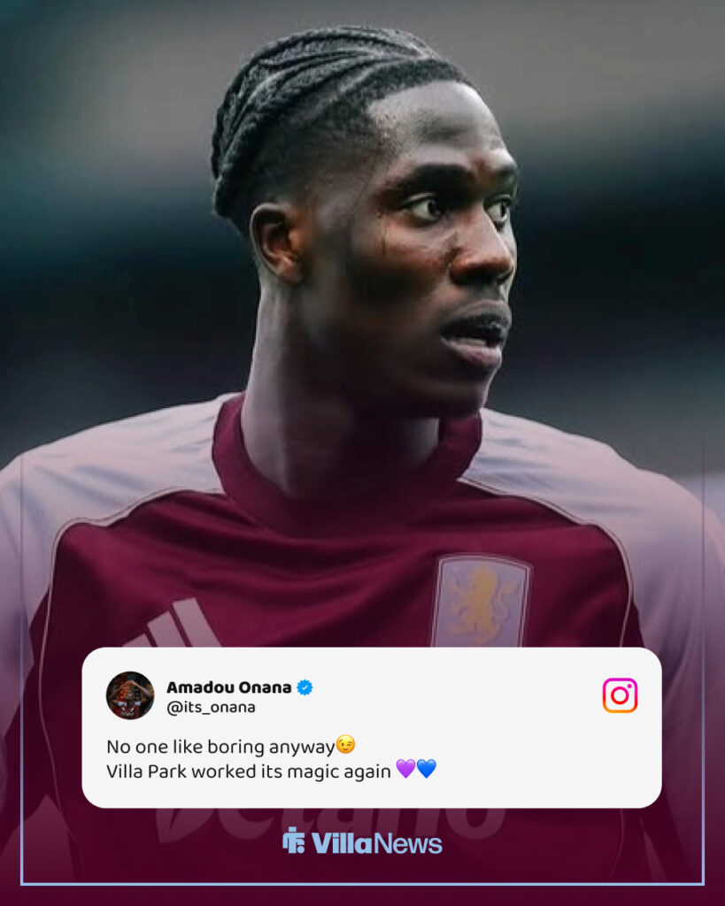 Amadou Onana posting to Instagram after Aston Villa's win vs Sunderland
