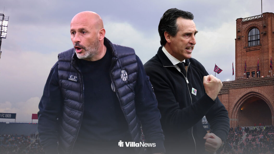 Vincenzo Italiano and Unai Emery stood in front of Stadio Renato Dall'Ara