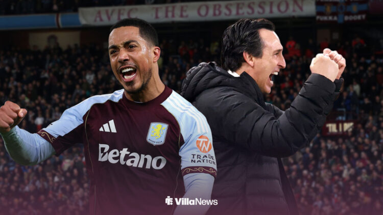 Youri Tielemans and Unai Emery celebrate