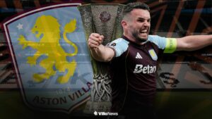 John McGinn of Aston Villa celebrates scoring their third goal during the Aston Villa vs Nottingham Forest UEFA Europa League semi final match 2nd leg match at Villa Park