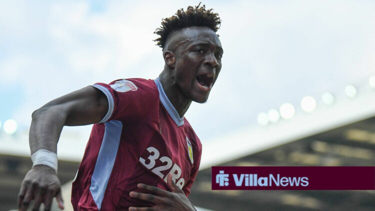 Aston Villa's Tammy Abraham celebrating a goal at Villa Park in the 2018-19 EFL Championship season