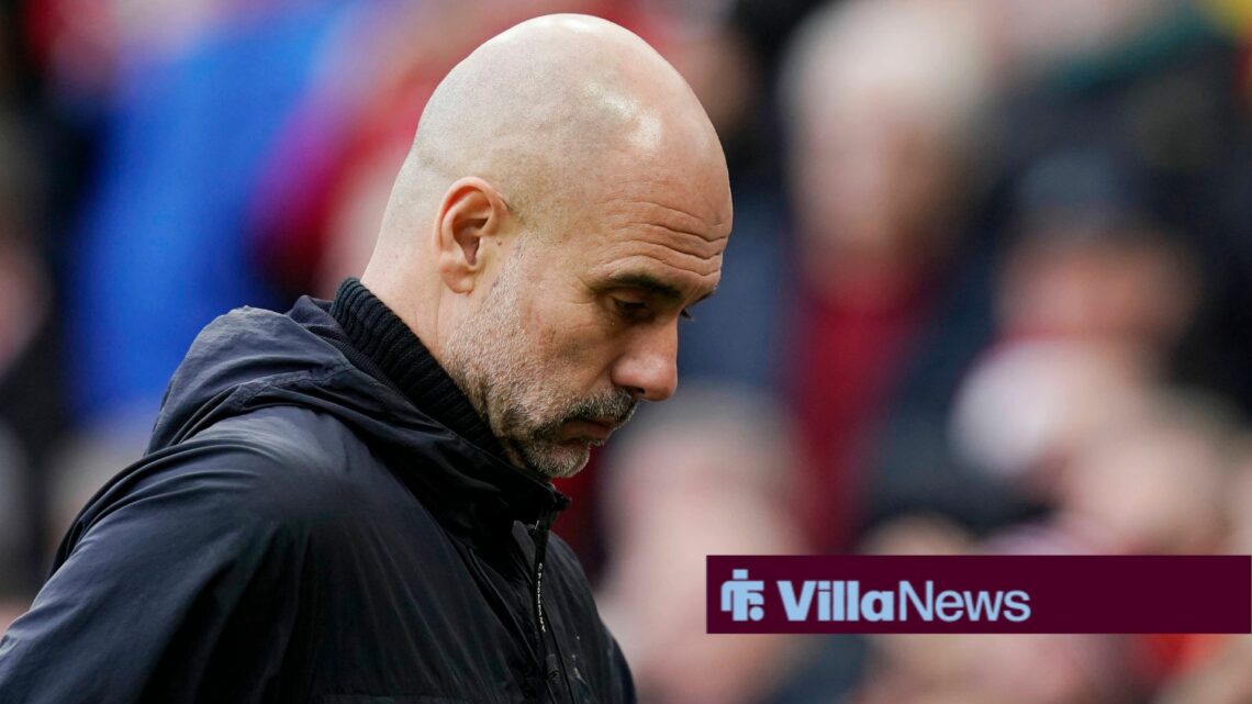 Manchester, England, 17th January 2026. Head bowed Pep Guardiola coach of Manchester City walks off at half time during the Manchester United, ManU...