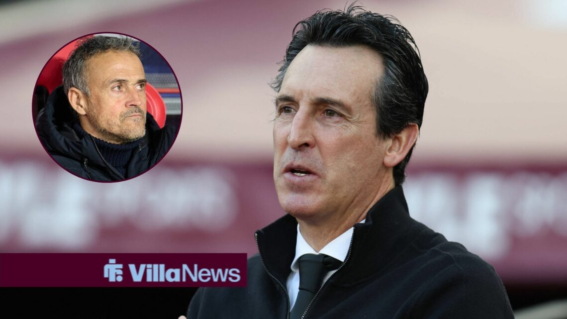 Unai Emery looks on with Luis Enrique in circular inset