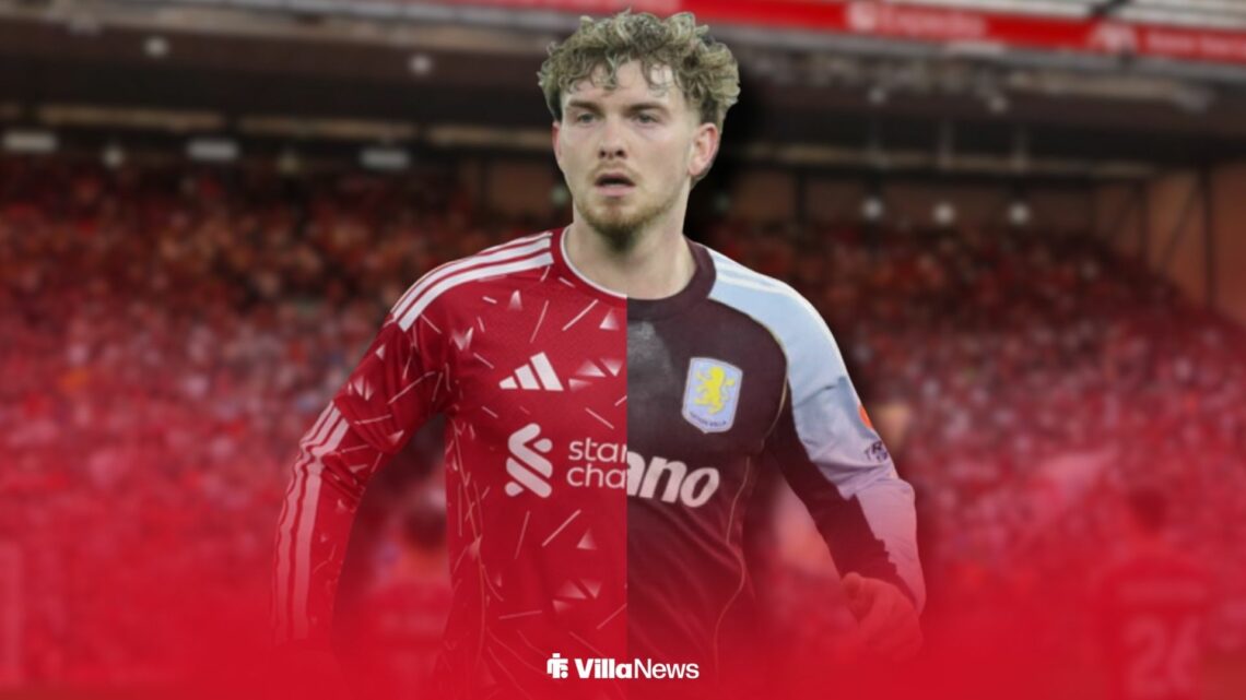 Harvey Elliott in an Aston Villa and Liverpool shirt