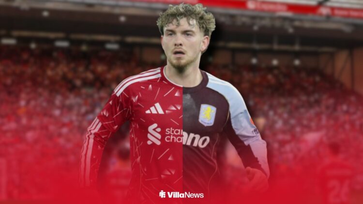 Harvey Elliott in an Aston Villa and Liverpool shirt