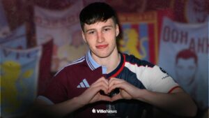 Ben Broggio in an Aston Villa and Falkirk shirt