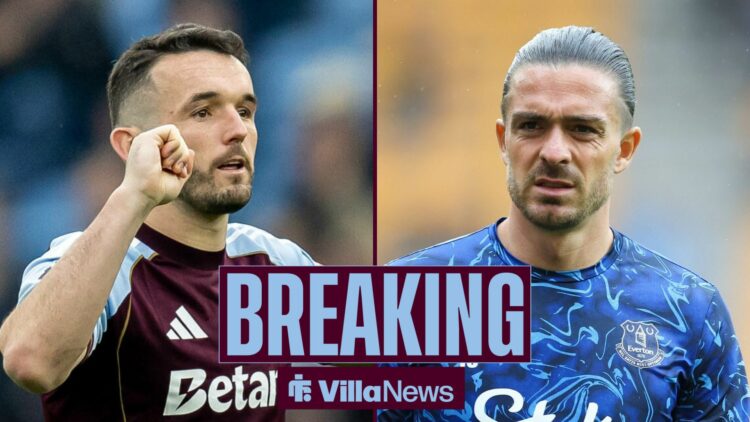 Aston Villa star John McGinn celebrating while in a 50/50 split image next to Jack Grealish.