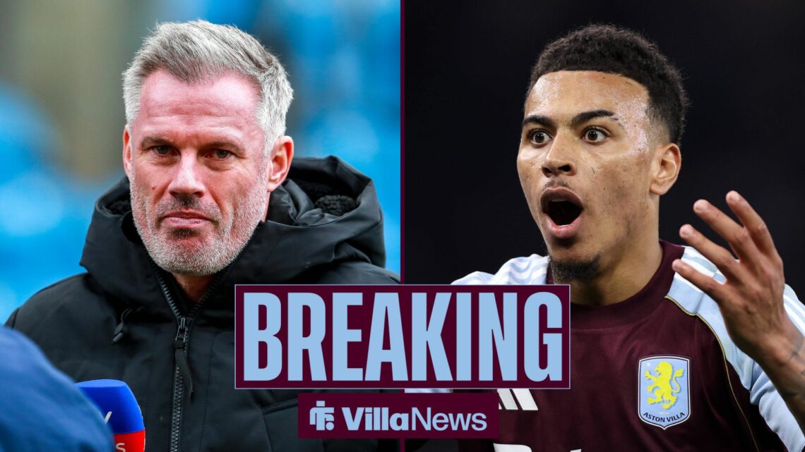 Jamie Carragher looking at Aston Villa star Morgan Rogers