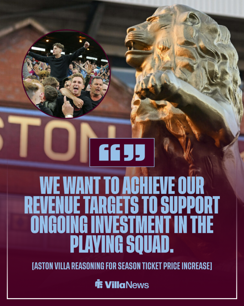 Aston Villa season ticket price increase reason