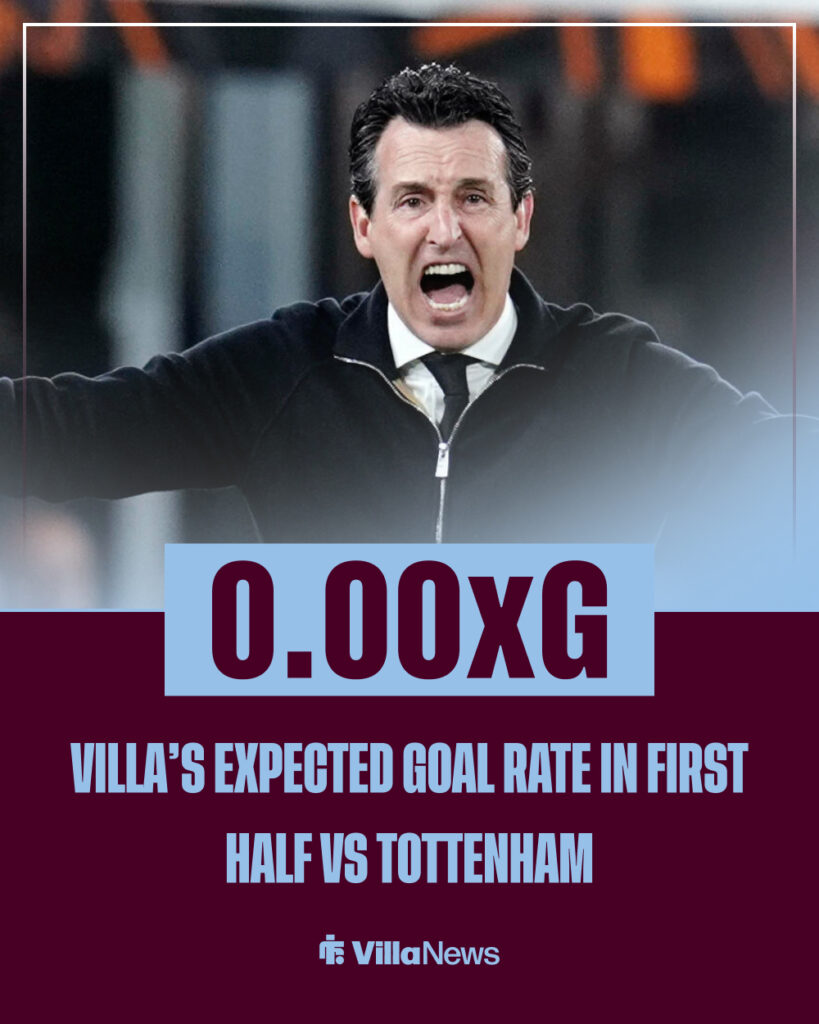 Unai Emery looking furious in front of Aston Villa stats vs Tottenham.