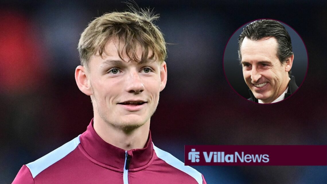 Aston Villa youngster Tommi O'Reilly looking at Aston Villa's manager, Unai Emery.