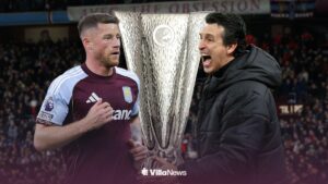 Aston Villa star Ross Barkley and Unai Emery with the Europa League trophy in the middle.