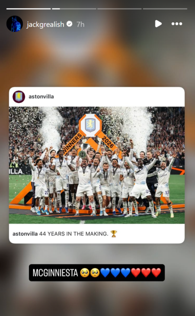 Jack Grealish's Instagram post