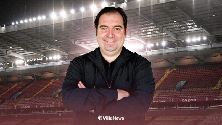 Aston Villa's director of football operations Damian Vidagany with Villa Park background