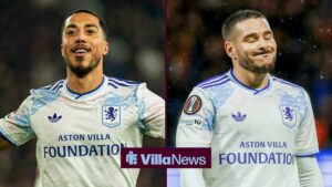 Split image of Aston Villa midfielder Youri Tielemans and Emi Buendia