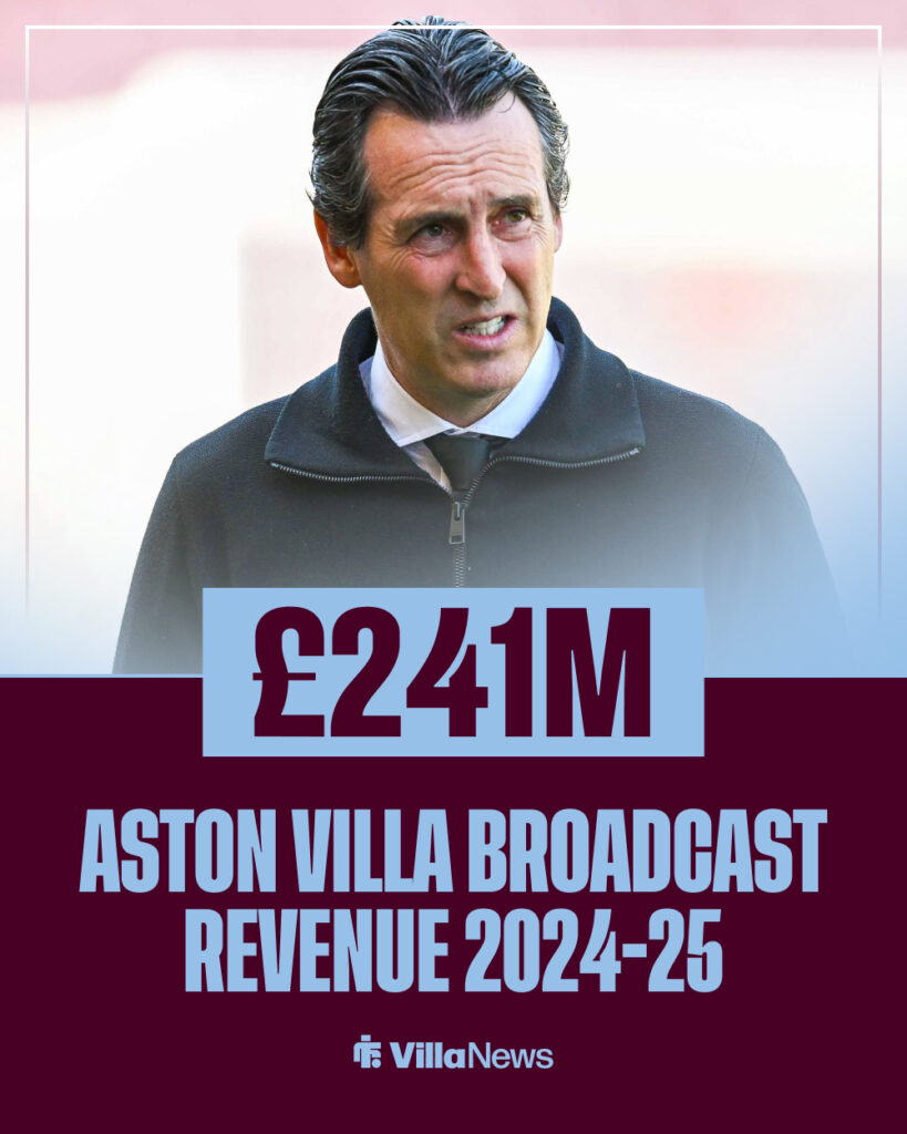 A graphic detailing Aston Villa's broadcast revenue in 2024-25.