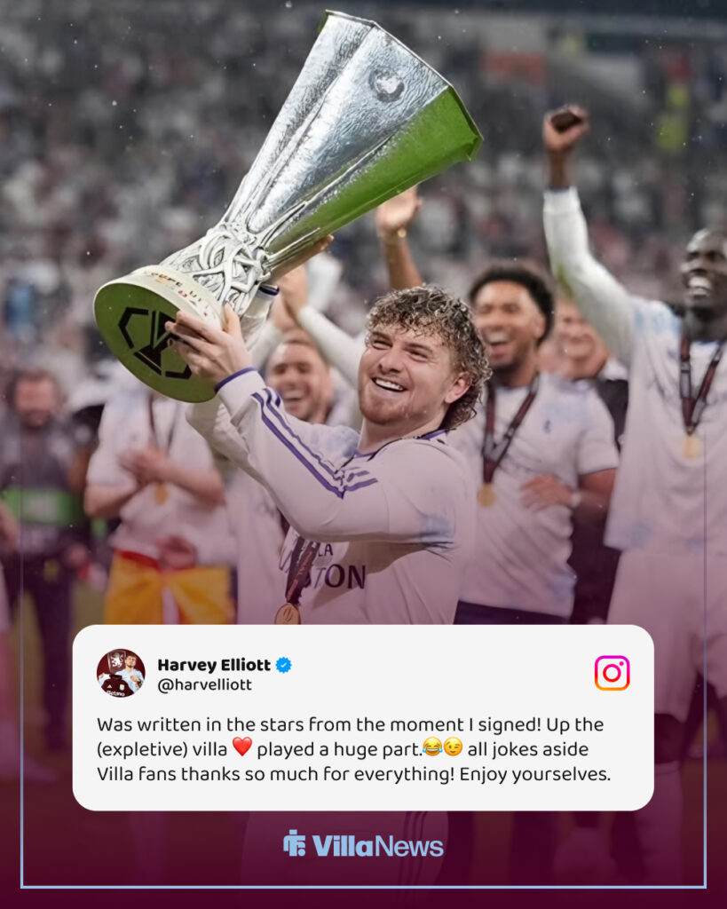 Harvey Elliott's Instagram post after Aston Villa Europa League final win