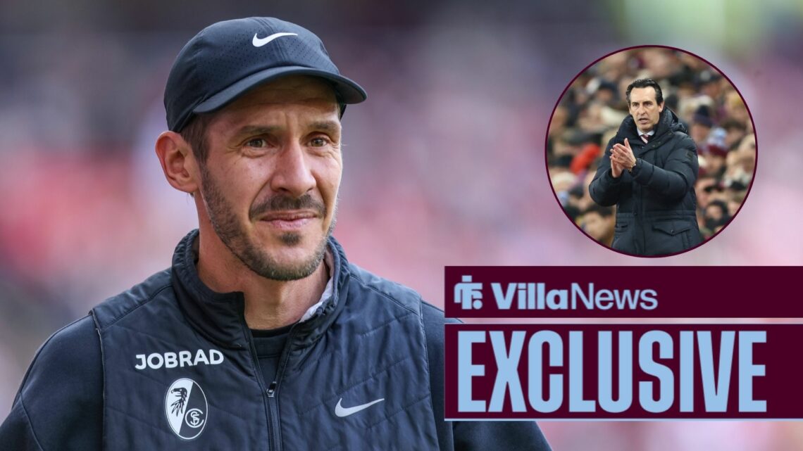Julian Schuster looks at a circular inset of Unai Emery.