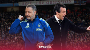 Vitor Pereira and Unai Emery side by side, with Villa Park behind them