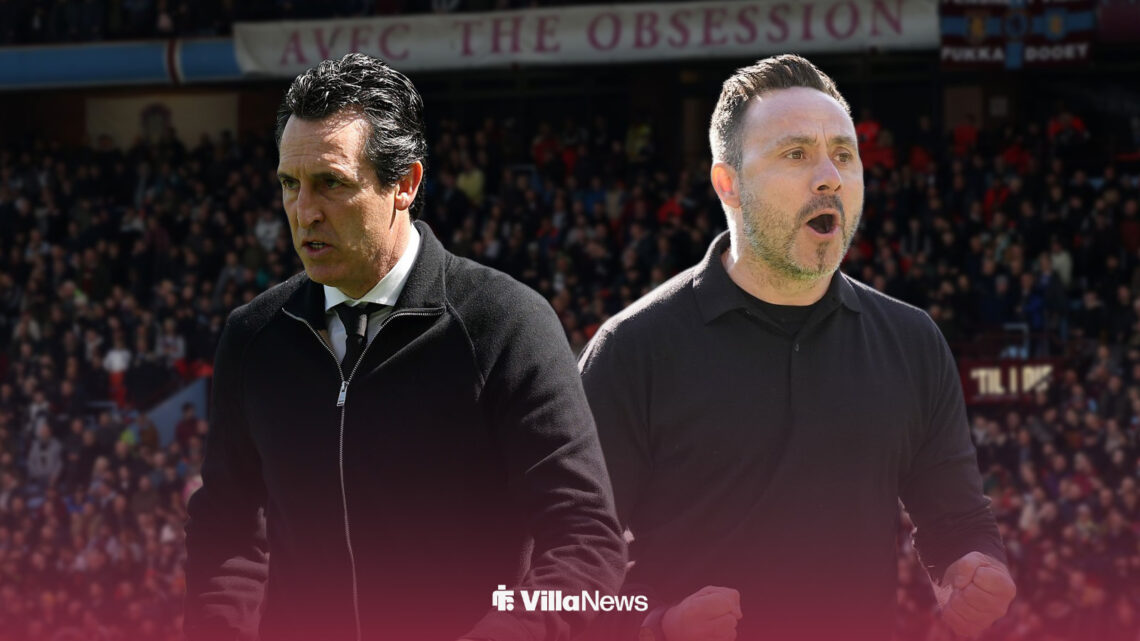 Unai Emery and Roberto De Zerbi standing infront of a Villa Park background.