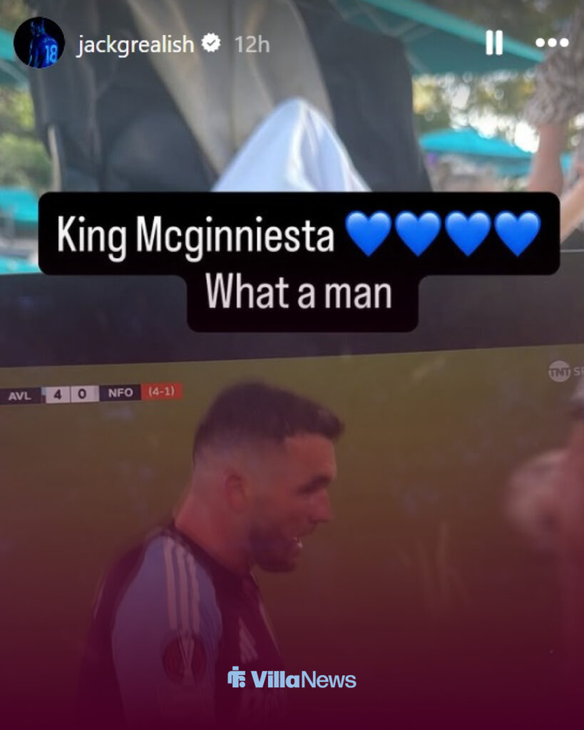Jack Grealish sends John McGinn a message on Instagram.