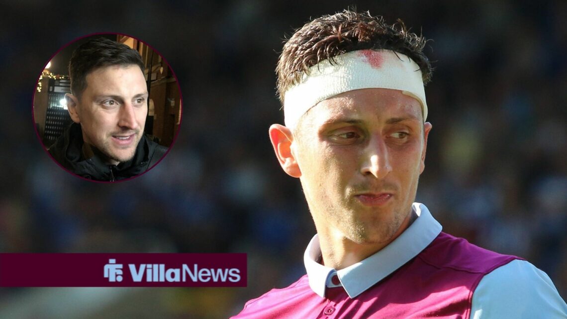 Tommy Elphick playing for Aston Villa alongside a circle inset of Tommy Elphick as Bournemouth coach