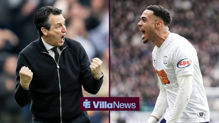 Aston Villa manager Unai Emery looking at Preston North End's Lewis Dobbin.